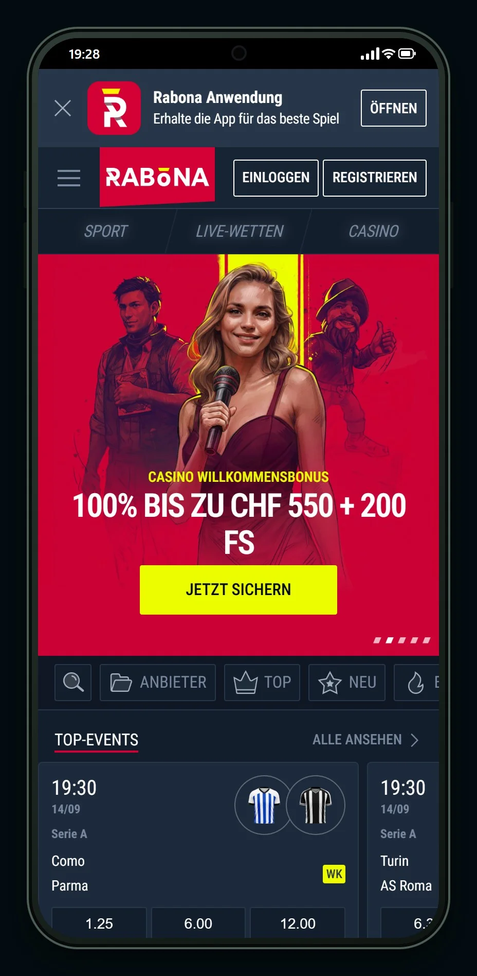 ecoPayz Casino online: Startseite von Rabona