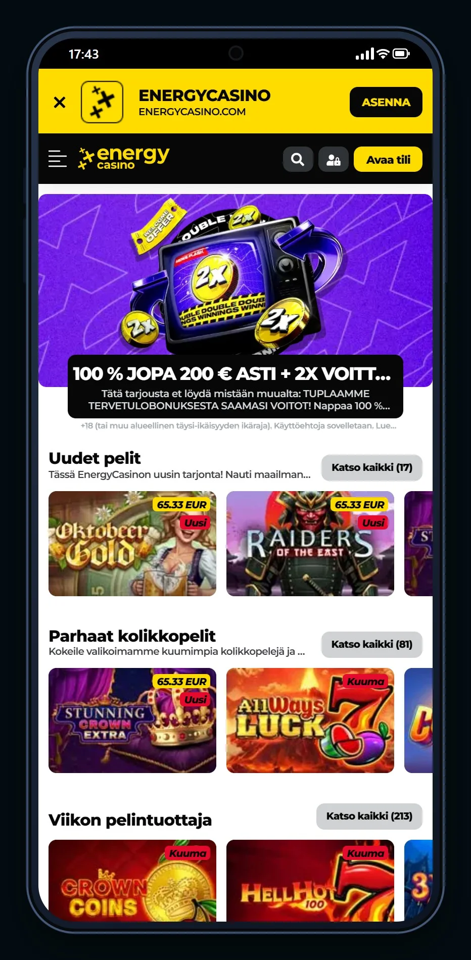 parhaat ecopayz kasinot: kasinon Energy Casino etusivu