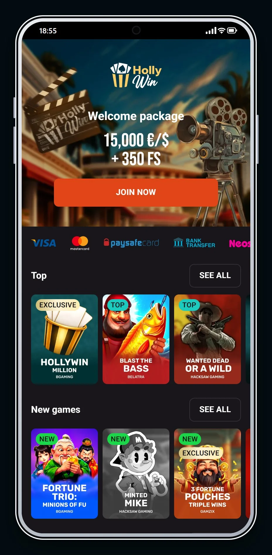 ecopayz casino στην ελλάδα: η αρχική σελίδα του καζίνο Hollywin