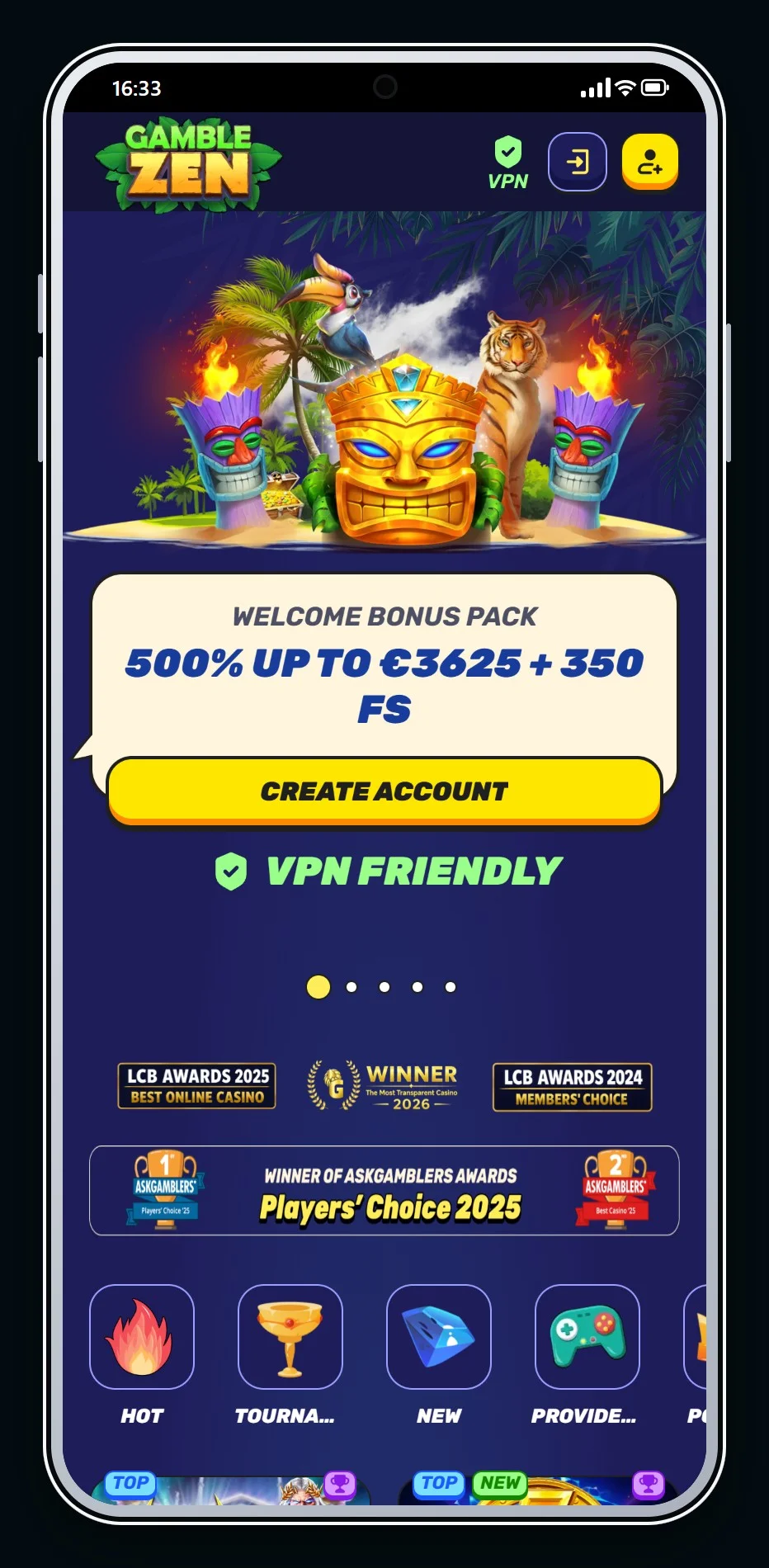 casino med ecopayz: forsiden til casinoet Gamblezen