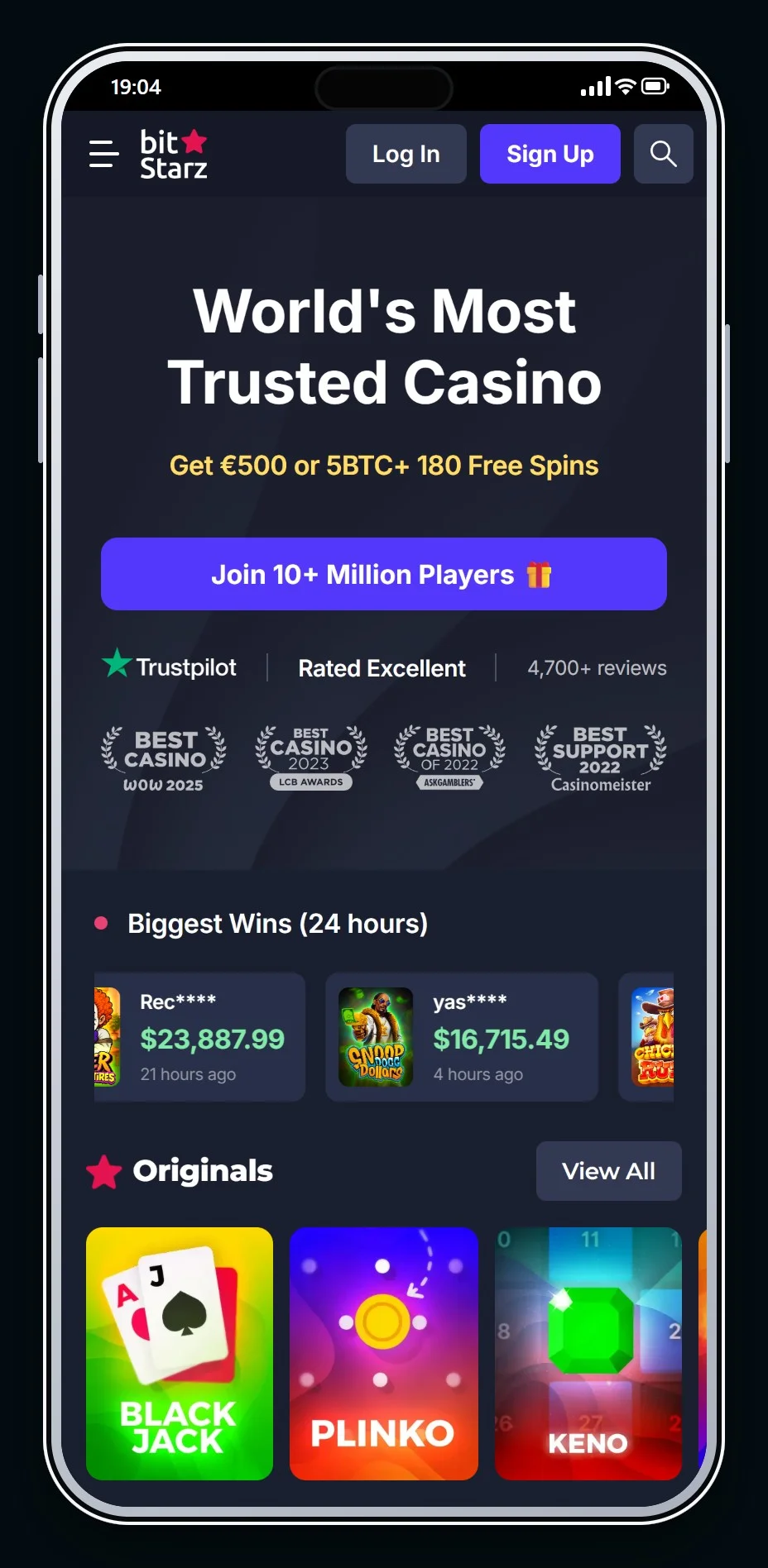 online casino accepting ecopayz: the BitStarz casino lobby