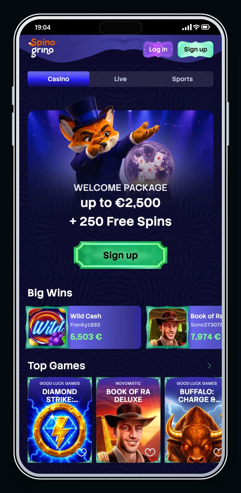 ecopayz online casino: the Spinogrino homepage
