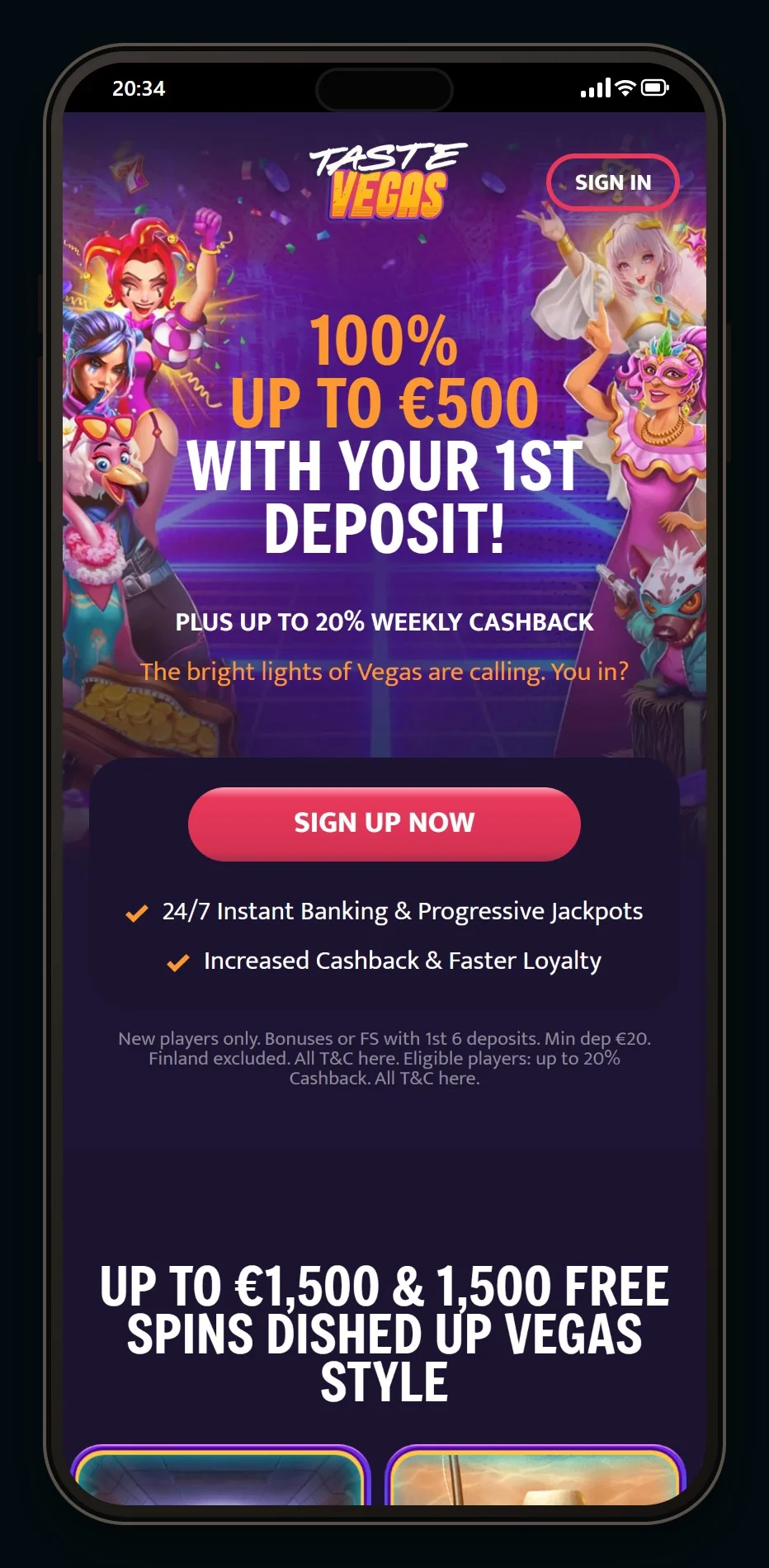 casinon med ecopayz: startsidan på casinot Taste Vegas