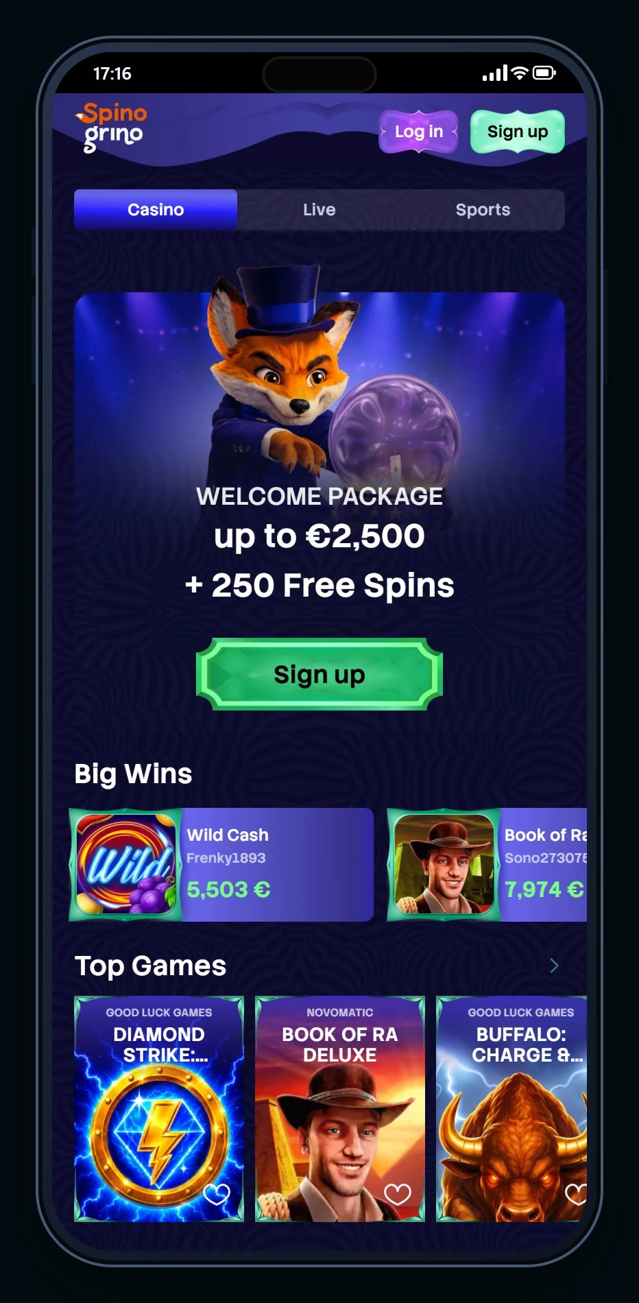 ecopayz gambling sites: the Spinogrino homepage