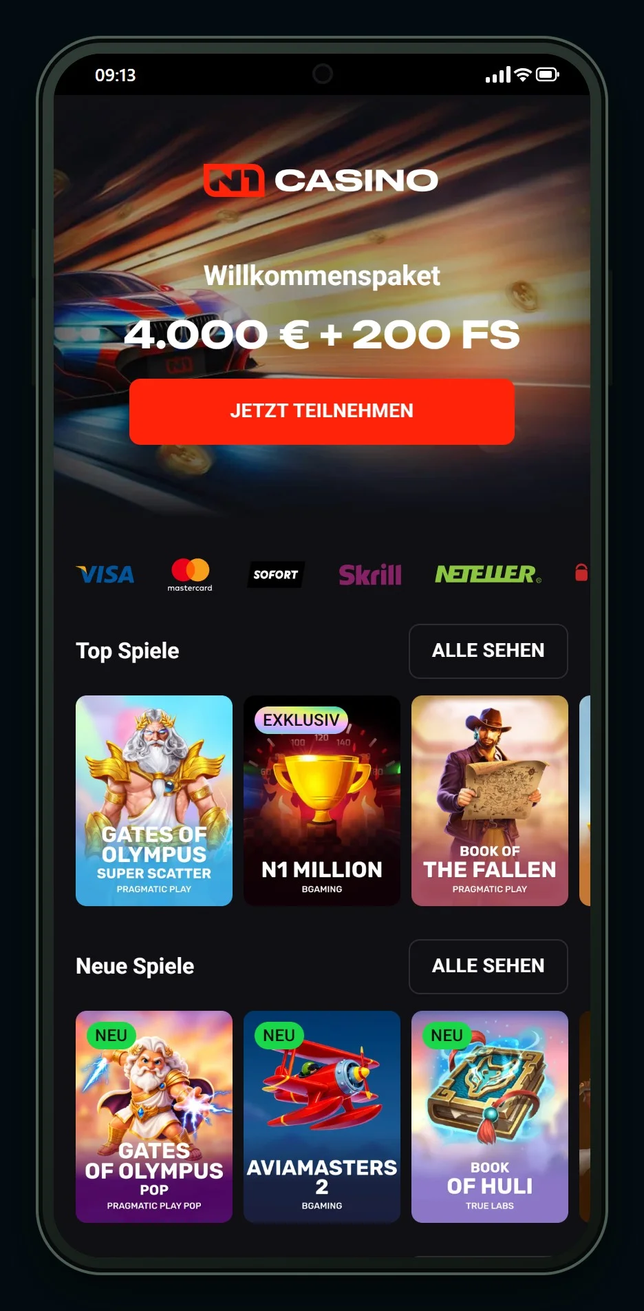 ecoPayz Online Casinos: Startseite von N1 Casino